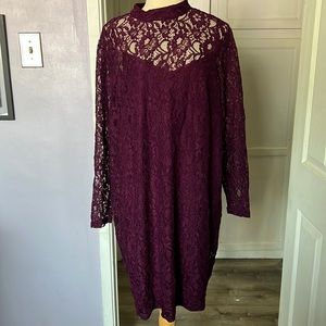 NWOT Justfab Plus size purple lace L/S dress with sheath underneath.